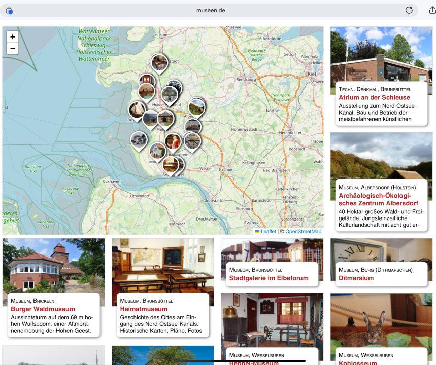 Ausschnitt der Karte mit Museen in Dithmarschen