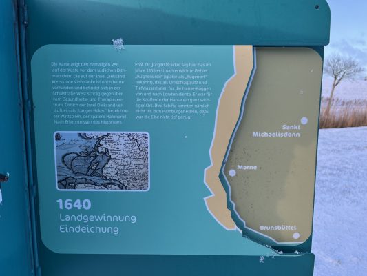 Karte zur historischen Landgewinnung in Dithmarschen mit Küstenverlauf und Koogflächen
